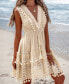 Фото #2 товара Women's Plunging Tassel & Lace Sleeveless Mini Beach Dress