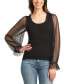 ფოტო #1 პროდუქტის Juniors' Mixed-Media Sheer Clip-Dot Sleeve Top