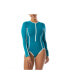 Фото #2 товара Women's Sculpt Long Sleeve Zip Front One Piece Swimsuit