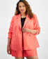 Фото #10 товара Trendy Plus Size Solid Linen Single-Breasted Woven Blazer, Created for Macy's