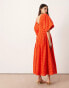 ASOS EDITION broderie wide sleeve plunge midi dress in red Красный, 34 - фото #4