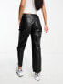 Фото #3 товара Mango cropped faux leather cigarette trousers in black