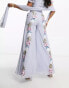 Maya contrast floral embellished sharara trouser in pale blue co-ord