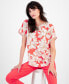 Фото #3 товара Petite Floral-Print Short-Sleeve Blouse