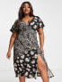 Фото #7 товара ASOS DESIGN Curve crinkle wrap midi tea dress in leopard and ditsy print