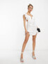 ASOS DESIGN satin corset frill shoulder mini dress with draped skirt in white