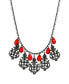 Women's Black Tone Multi Filigree and Red Briolette Drop Necklace
