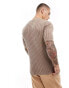 ASOS DESIGN muscle fit washed knitted t-shirt in brown rib