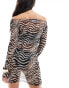 Фото #4 товара ASOS DESIGN beach mesh long sleeved mini dress in zebra print