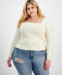 ფოტო #2 პროდუქტის Trendy Plus Size Square-Neck Long-Sleeve Top