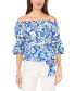 Фото #1 товара Women's Floral Off The Shoulder Bubble Sleeve Tie Front Blouse