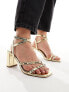 ASOS DESIGN Wide Fit Hampstead studded mid heeled sandals in gold