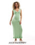 Фото #1 товара ASOS DESIGN Maternity knitted moss stitch maxi dress with contrast trims in green and cream