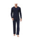 ფოტო #1 პროდუქტის Men's Heat retaining Two Piece V-Neck & Lounge Pants Pajama Set