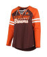 ფოტო #3 პროდუქტის Women's Brown, Orange Cleveland Browns Plus Size True to Form Lace-Up V-Neck Raglan Long Sleeve T-shirt