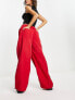 ASOS DESIGN parachute cargo trouser with belt detail in techy fabric in red