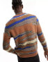 Фото #8 товара ASOS DESIGN fluffy oversized jumper with abstract stripes in brown with texture