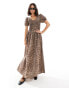 Фото #1 товара ASOS DESIGN shirred bodice maxi dress with puff sleeve in leopard