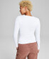 ფოტო #2 პროდუქტის Women's Ribbed Henley-Neck Long-Sleeve Top, Created for Macy's