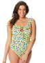 Фото #1 товара Jessica Simpson Women's Straight Neck One Piece Swimsuit Bathing Suit, SOL, S