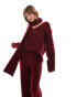 Фото #1 товара 4th & Reckless deep cuff v neck scarf detail jumper co-ord in burgundy