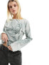 Фото #1 товара Weekday Derya blouse with drape open back in grey print