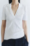 RIBBED POLO COLLAR TOP