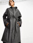 ASOS DESIGN midi rubberised rain coat with dipped hem in charcoal