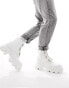 ASOS DESIGN chunky boots in white faux leather with zip detailing