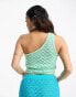 Фото #4 товара ASOS DESIGN Petite crochet one shoulder top in wave stitch in turquoise co-ord