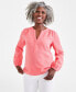 Фото #1 товара Women's Cotton Gauze Split-Neck Blouse, Created for Macy's