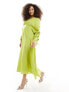 & Other Stories drapey midaxi dress with ruche tie volume sleeves in green