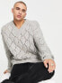 Фото #1 товара ASOS DESIGN knitted pointelle jumper with v-neck in grey