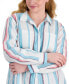 Фото #3 товара Plus Size Striped Linen Button-Front Shirt, Created for Macy's