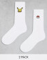 Фото #1 товара ASOS DESIGN 2 pack socks with Pokémon embroidery in white