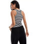 Pieces ribbed racer neck top in mono stripe