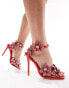 Azalea Wang Romi high heeled sandal with embellished flowers in red