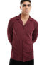 Фото #8 товара ASOS DESIGN long sleeve rib jersey shirt with revere in burgundy