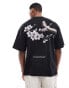 River Island oversized t-shirt with crane embroidery in black