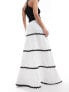 ASOS DESIGN tiered maxi skirt with rick rack detail in white