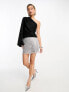 & Other Stories one shoulder top with draped tie neck and fluted sleeve in black