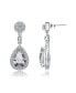 Sterling Silver White gold Plated Pear Drop Cubic Zirconia with Circle Post Earrings