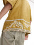 Topman short sleeve relaxed revere boarded embroidered shirt in yellow