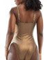 South Beach snake embossed buckle front swimsuit in brown metallic Коричневый, 38 - фото #4