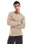 ASOS DESIGN essential muscle fit knitted rib notch neck jumper in taupe