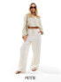 Stradivarius Petite linen look pull on trouser in oatmeal M - фото #1