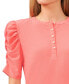 Women's Ruched Puff-Sleeve Henley Knit Top