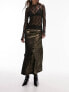 Topshop crushed velvet fishtail maxi skirt in gold