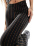 ONLY Petite flared trousers in black pinstripe