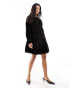 Фото #8 товара River Island velvet embroidered mini smock dress in black